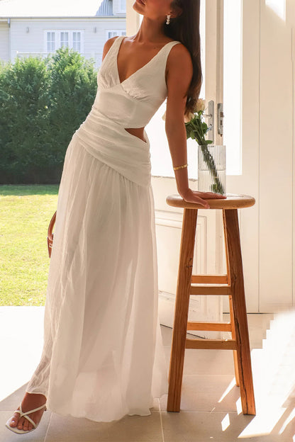 Vestidos sexis sin mangas con escote en V y aberturas