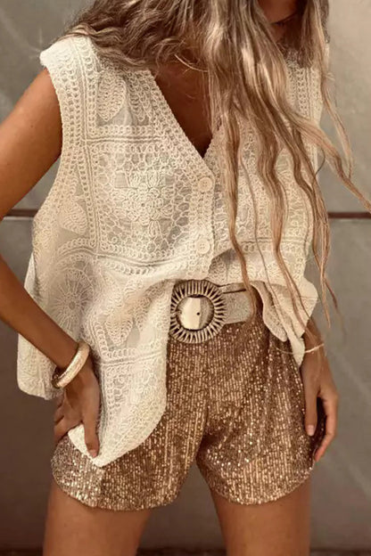 Chalecos casuales con cuello en V y botones bordados