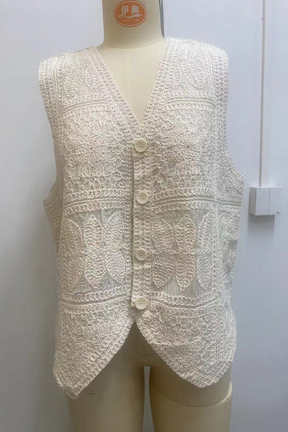 Chalecos casuales con cuello en V y botones bordados