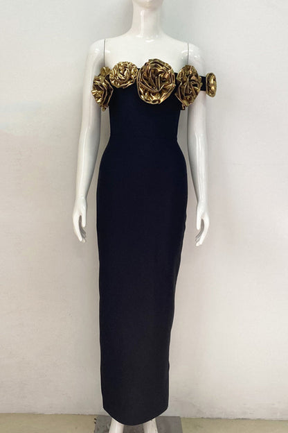 Elegantes vestidos largos con abertura en forma de flor y cuello oblicuo