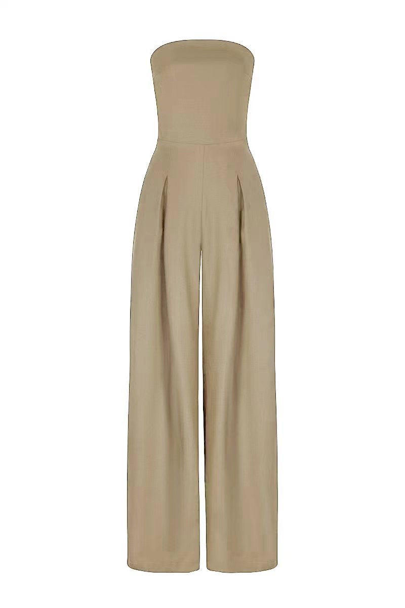 Casual Pocket Patchwork Backless Strapless Loose Jumpsuits(3 Colors)