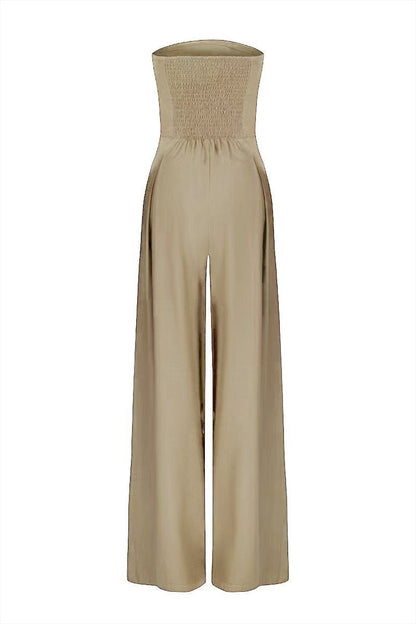 Casual Pocket Patchwork Backless Strapless Loose Jumpsuits(3 Colors)