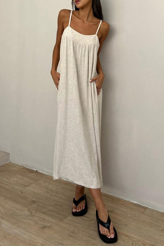 Vestidos casuales con cuello en U y bolsillos de patchwork
