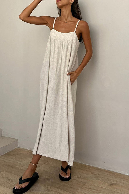 Vestidos casuales con cuello en U y bolsillos de patchwork