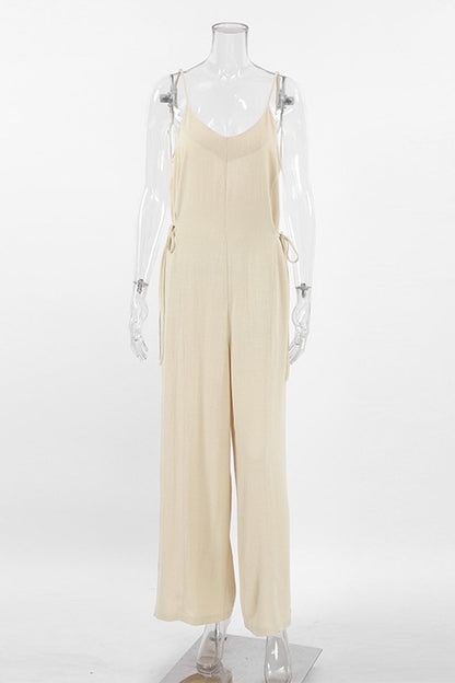 Casual Draw String V Neck Loose Jumpsuits