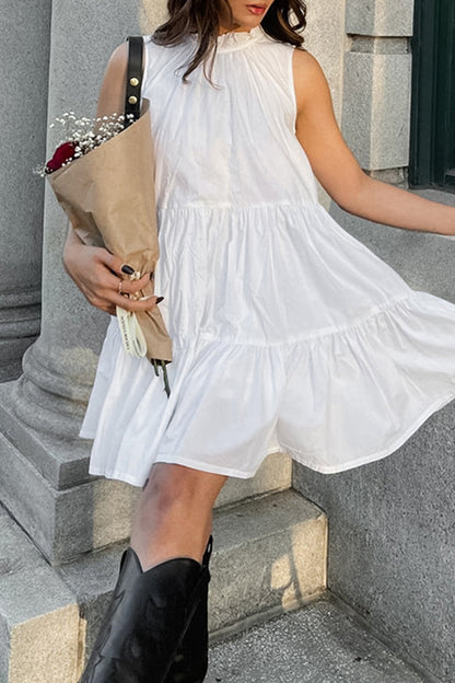 Vestidos casuales sin mangas con cuello redondo y volantes de patchwork