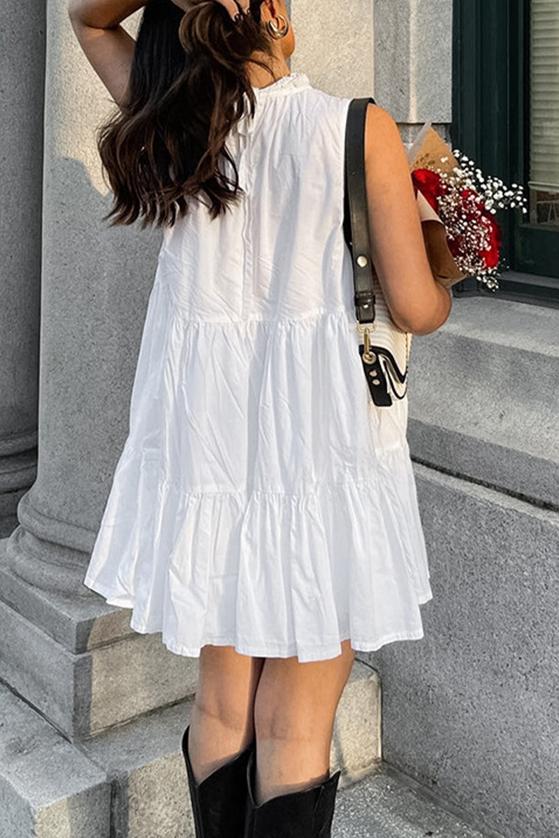 Vestidos casuales sin mangas con cuello redondo y volantes de patchwork