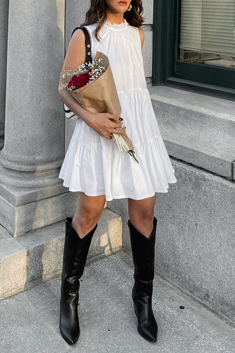Vestidos casuales sin mangas con cuello redondo y volantes de patchwork