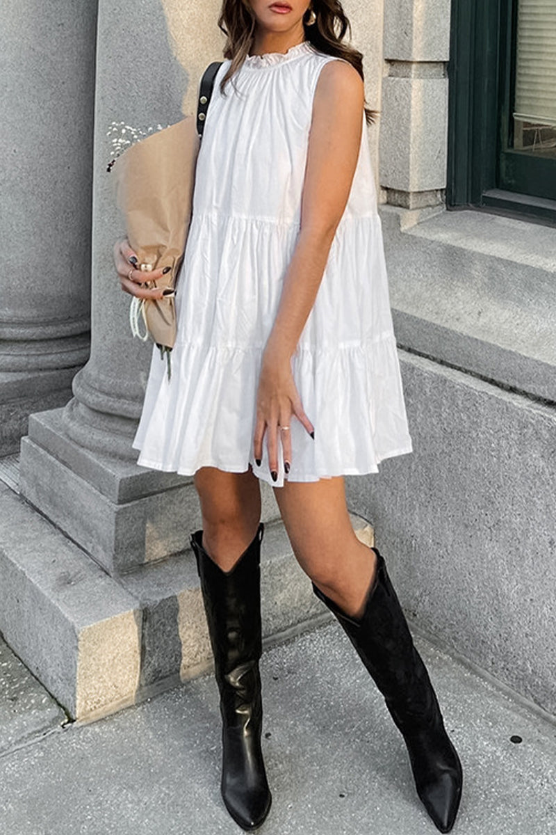 Vestidos casuales sin mangas con cuello redondo y volantes de patchwork