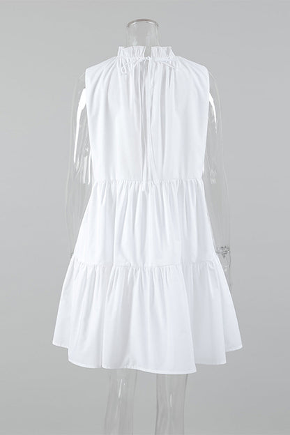Vestidos casuales sin mangas con cuello redondo y volantes de patchwork