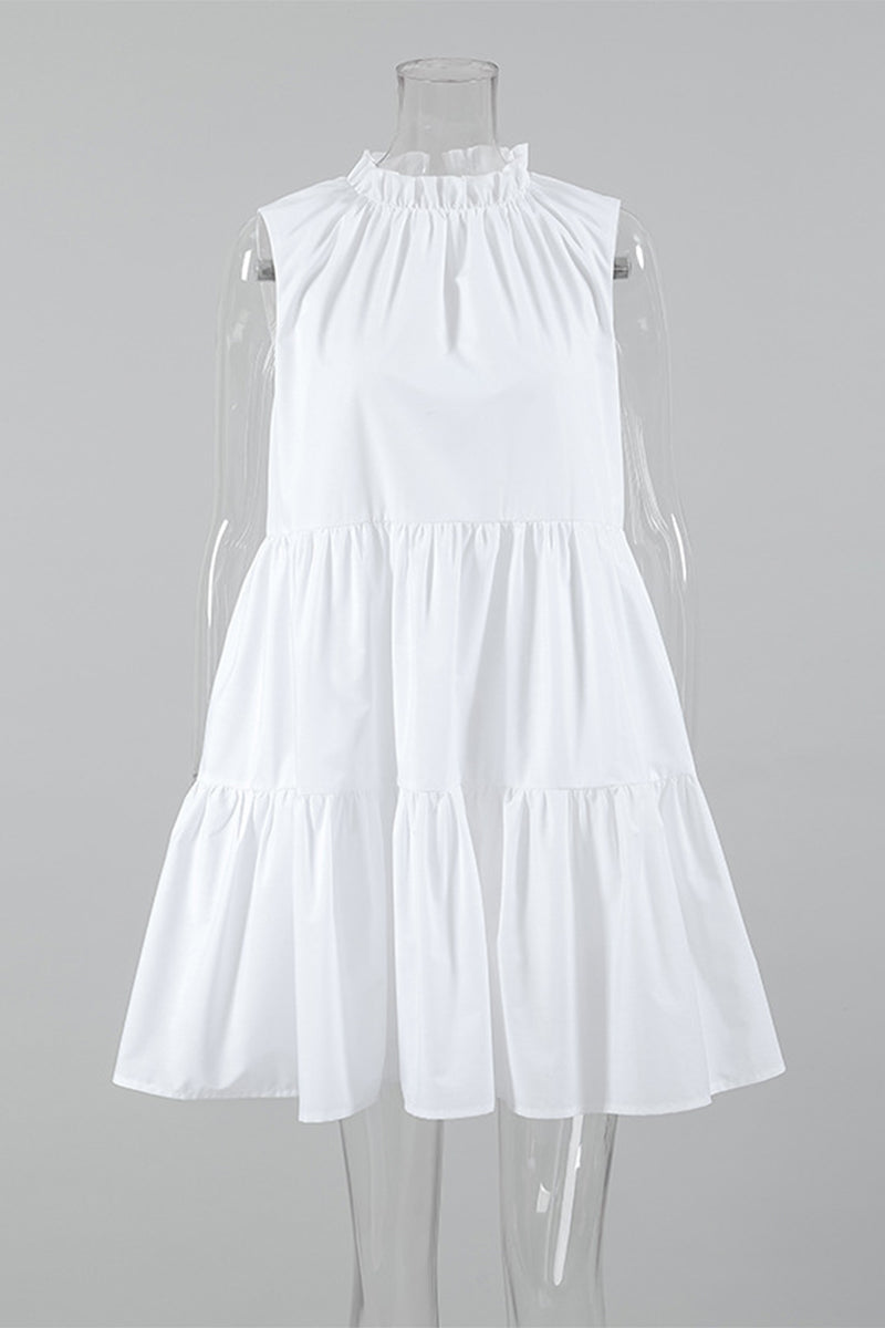 Vestidos casuales sin mangas con cuello redondo y volantes de patchwork