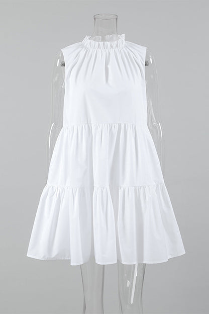 Vestidos casuales sin mangas con cuello redondo y volantes de patchwork