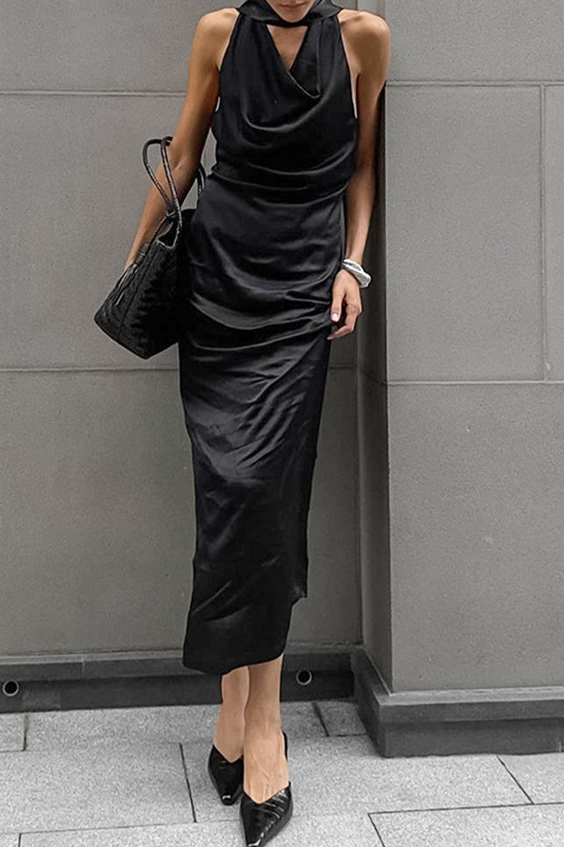 Vestidos sexys de falda de un solo paso con cuello halter y cordones