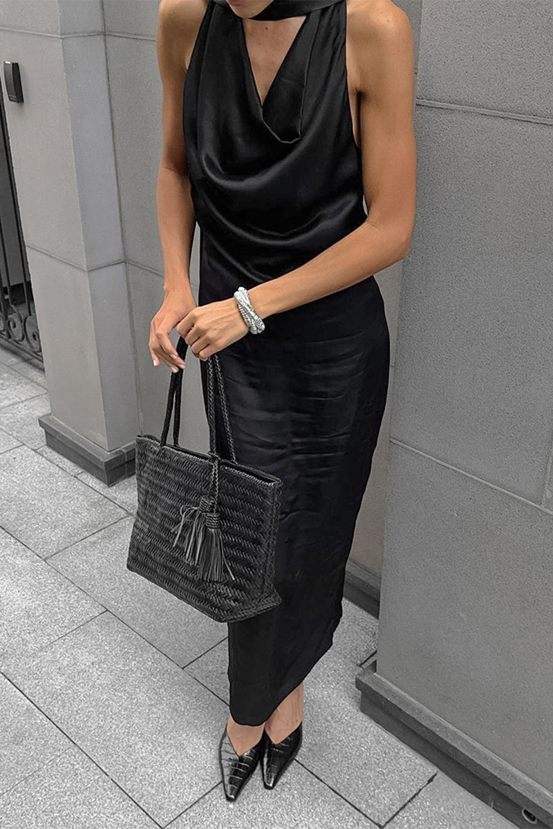 Vestidos sexys de falda de un solo paso con cuello halter y cordones