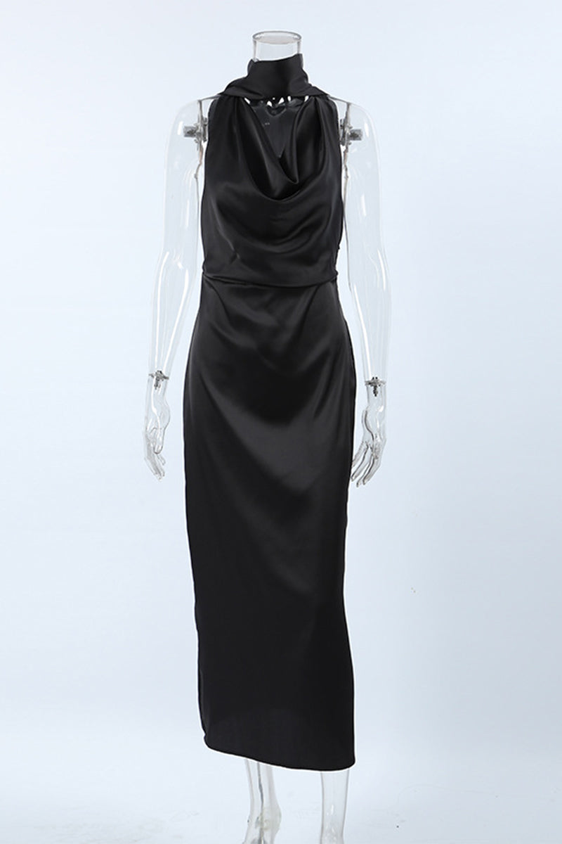 Vestidos sexys de falda de un solo paso con cuello halter y cordones