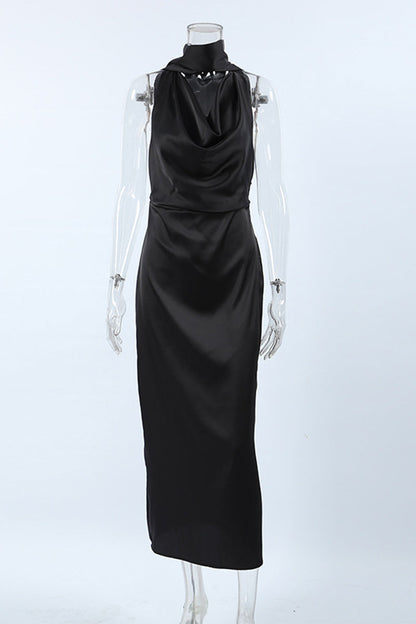 Vestidos sexys de falda de un solo paso con cuello halter y cordones