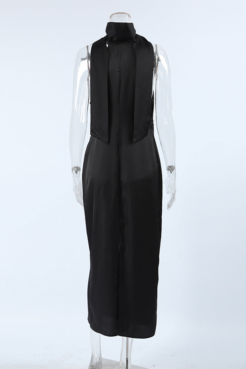 Vestidos sexys de falda de un solo paso con cuello halter y cordones