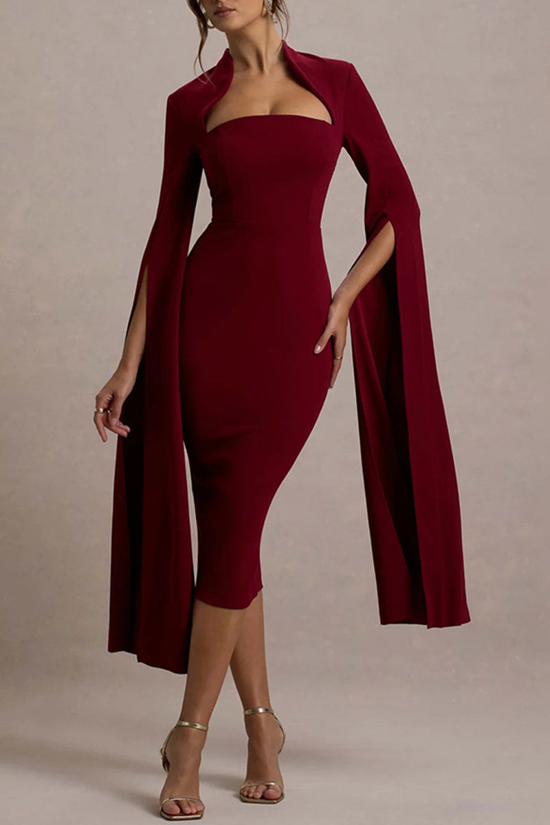 Vestidos sexys y elegantes con abertura y cremallera, cuello alto y falda cruzada.