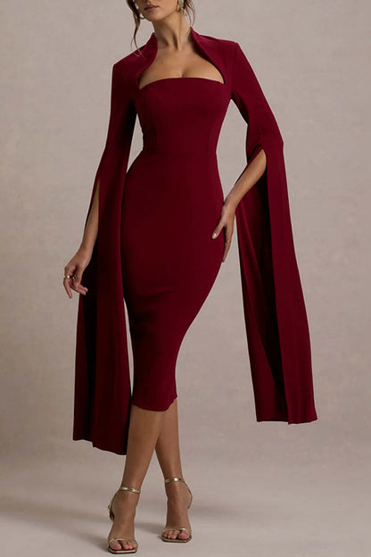 Vestidos sexys y elegantes con abertura y cremallera, cuello alto y falda cruzada.