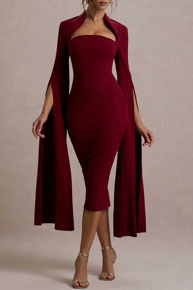 Vestidos sexys y elegantes con abertura y cremallera, cuello alto y falda cruzada.