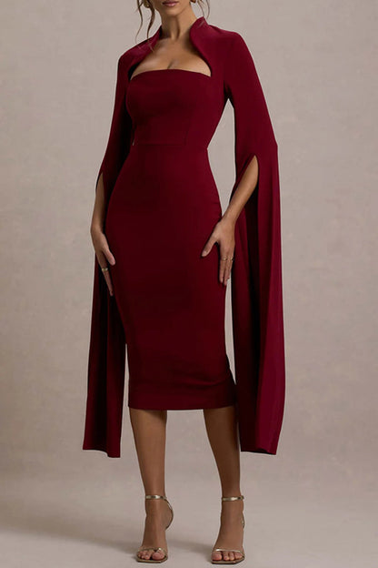 Vestidos sexys y elegantes con abertura y cremallera, cuello alto y falda cruzada.