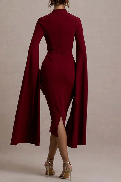 Vestidos sexys y elegantes con abertura y cremallera, cuello alto y falda cruzada.