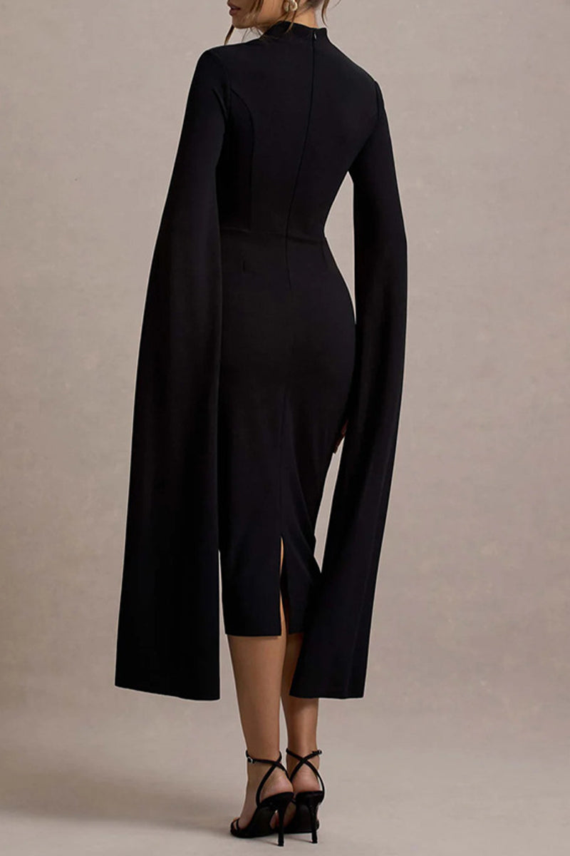 Vestidos sexys y elegantes con abertura y cremallera, cuello alto y falda cruzada.