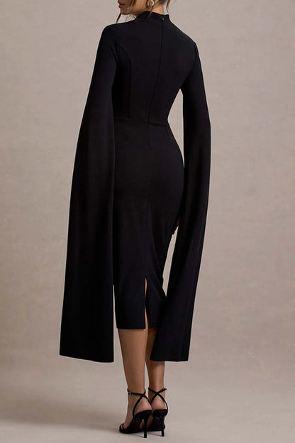 Vestidos sexys y elegantes con abertura y cremallera, cuello alto y falda cruzada.