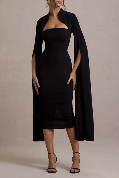 Vestidos sexys y elegantes con abertura y cremallera, cuello alto y falda cruzada.
