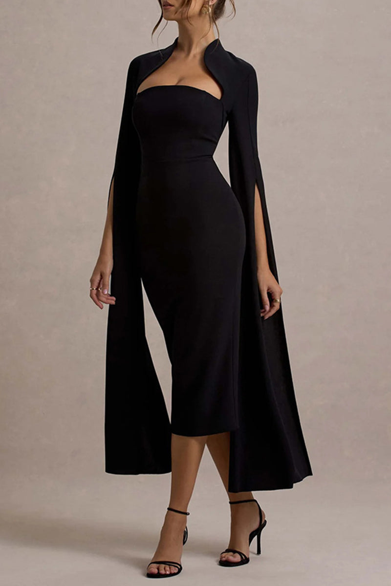 Vestidos sexys y elegantes con abertura y cremallera, cuello alto y falda cruzada.