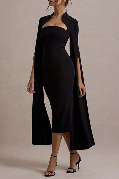 Vestidos sexys y elegantes con abertura y cremallera, cuello alto y falda cruzada.