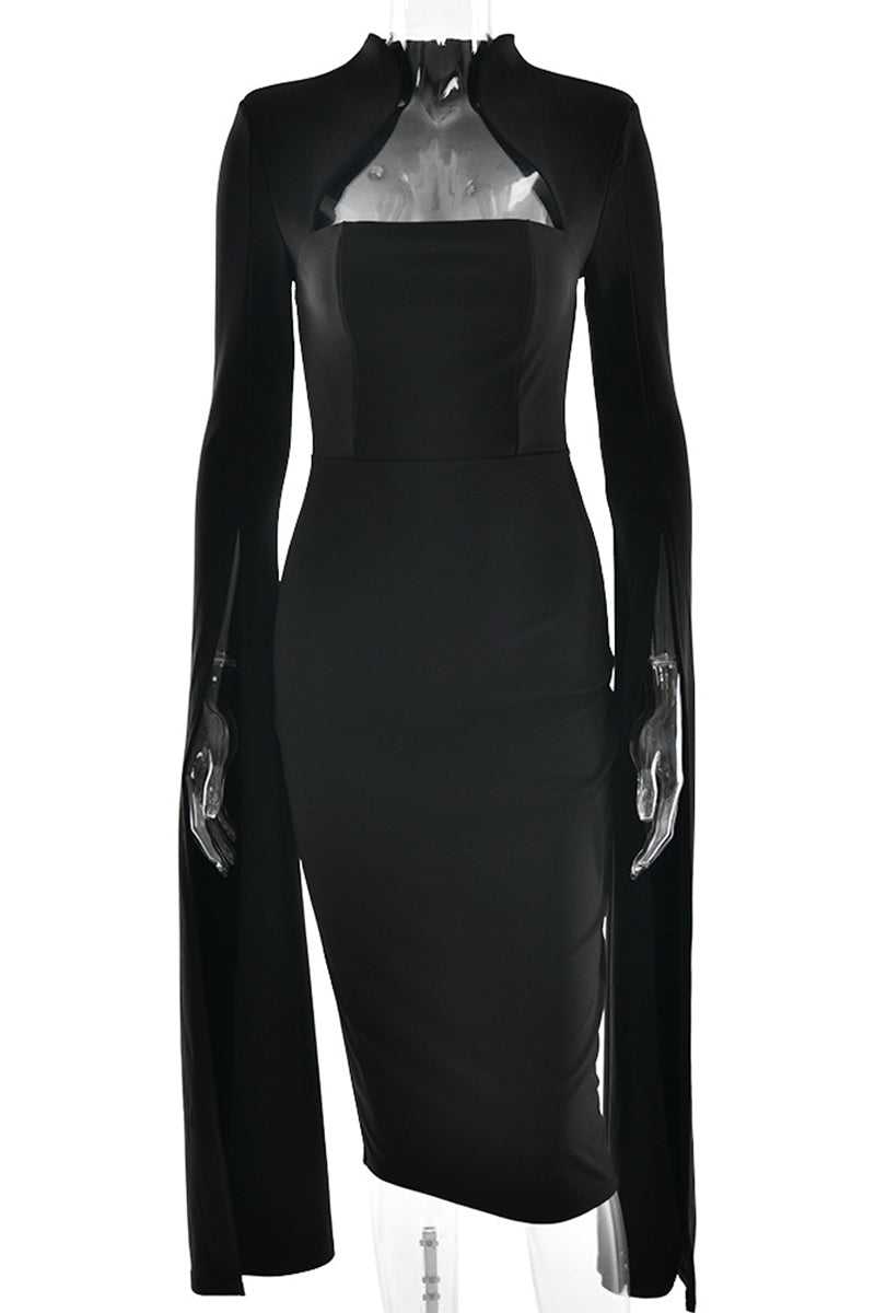 Vestidos sexys y elegantes con abertura y cremallera, cuello alto y falda cruzada.