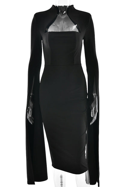 Vestidos sexys y elegantes con abertura y cremallera, cuello alto y falda cruzada.