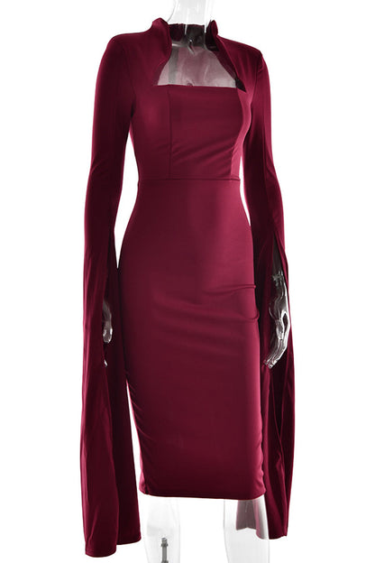 Vestidos sexys y elegantes con abertura y cremallera, cuello alto y falda cruzada.