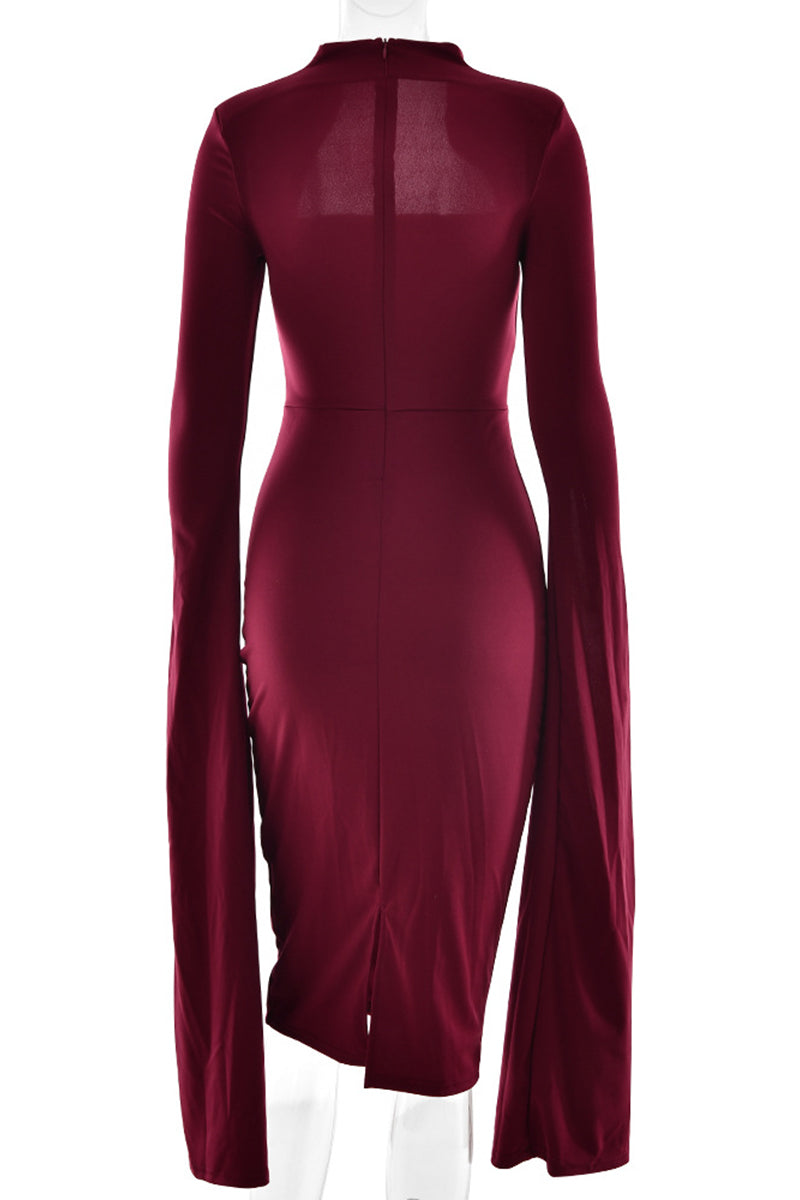 Vestidos sexys y elegantes con abertura y cremallera, cuello alto y falda cruzada.
