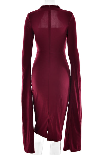 Vestidos sexys y elegantes con abertura y cremallera, cuello alto y falda cruzada.