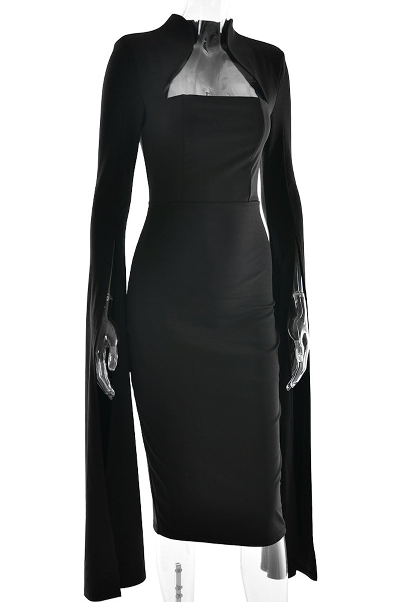 Vestidos sexys y elegantes con abertura y cremallera, cuello alto y falda cruzada.