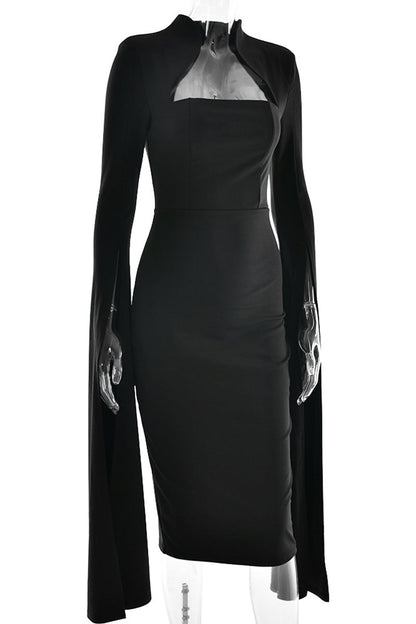 Vestidos sexys y elegantes con abertura y cremallera, cuello alto y falda cruzada.