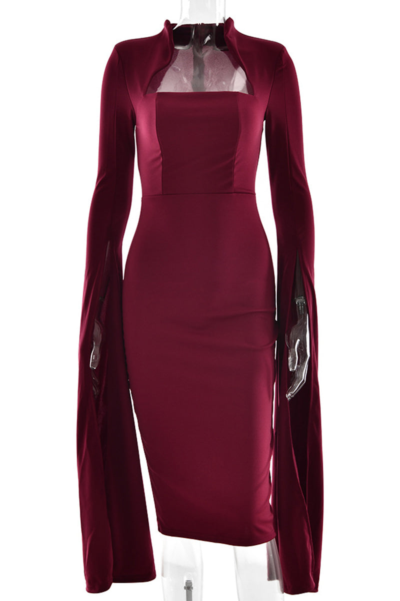 Vestidos sexys y elegantes con abertura y cremallera, cuello alto y falda cruzada.
