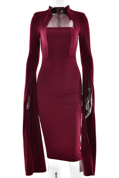 Vestidos sexys y elegantes con abertura y cremallera, cuello alto y falda cruzada.