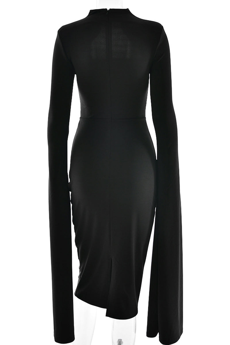 Vestidos sexys y elegantes con abertura y cremallera, cuello alto y falda cruzada.