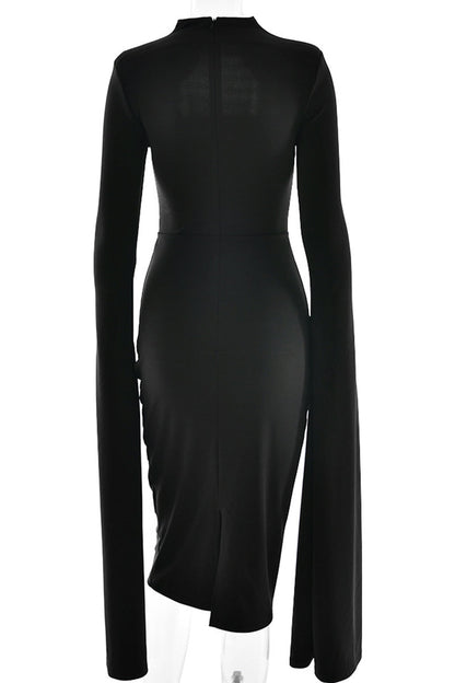 Vestidos sexys y elegantes con abertura y cremallera, cuello alto y falda cruzada.
