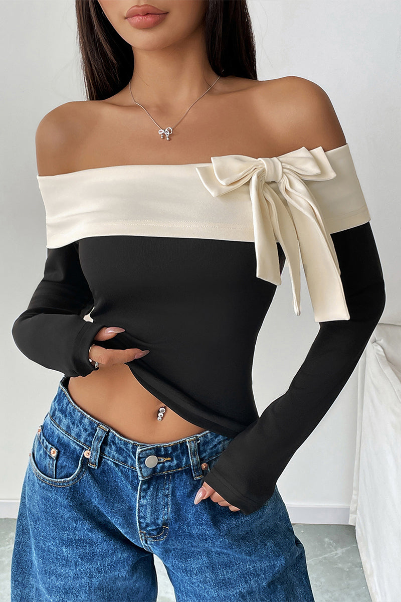 Tops sexys con hombros descubiertos y decoración de lazo