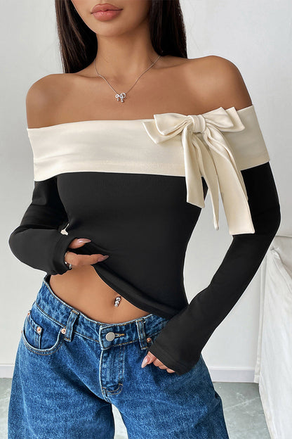 Tops sexys con hombros descubiertos y decoración de lazo