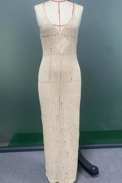 Vestidos sexys de tirantes con escote en V y abertura para vacaciones