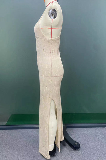 Vestidos sexys de tirantes con escote en V y abertura para vacaciones