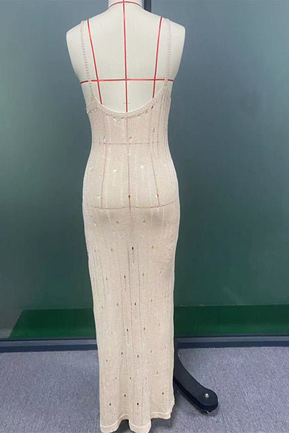 Vestidos sexys de tirantes con escote en V y abertura para vacaciones