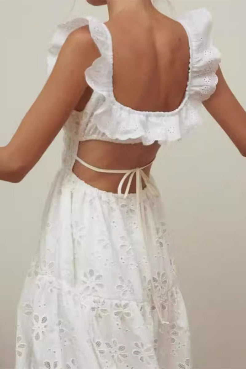 Vestidos sexis de encaje con espalda descubierta y abertura en el cuello en U sin mangas