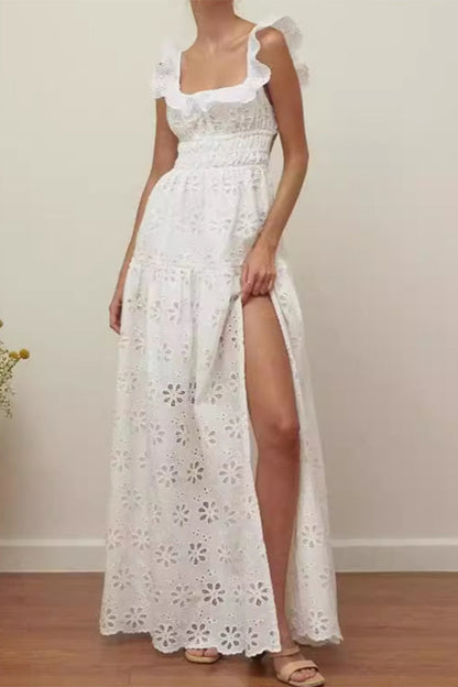 Vestidos sexis de encaje con espalda descubierta y abertura en el cuello en U sin mangas