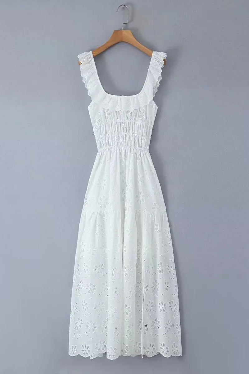 Vestidos sexis de encaje con espalda descubierta y abertura en el cuello en U sin mangas